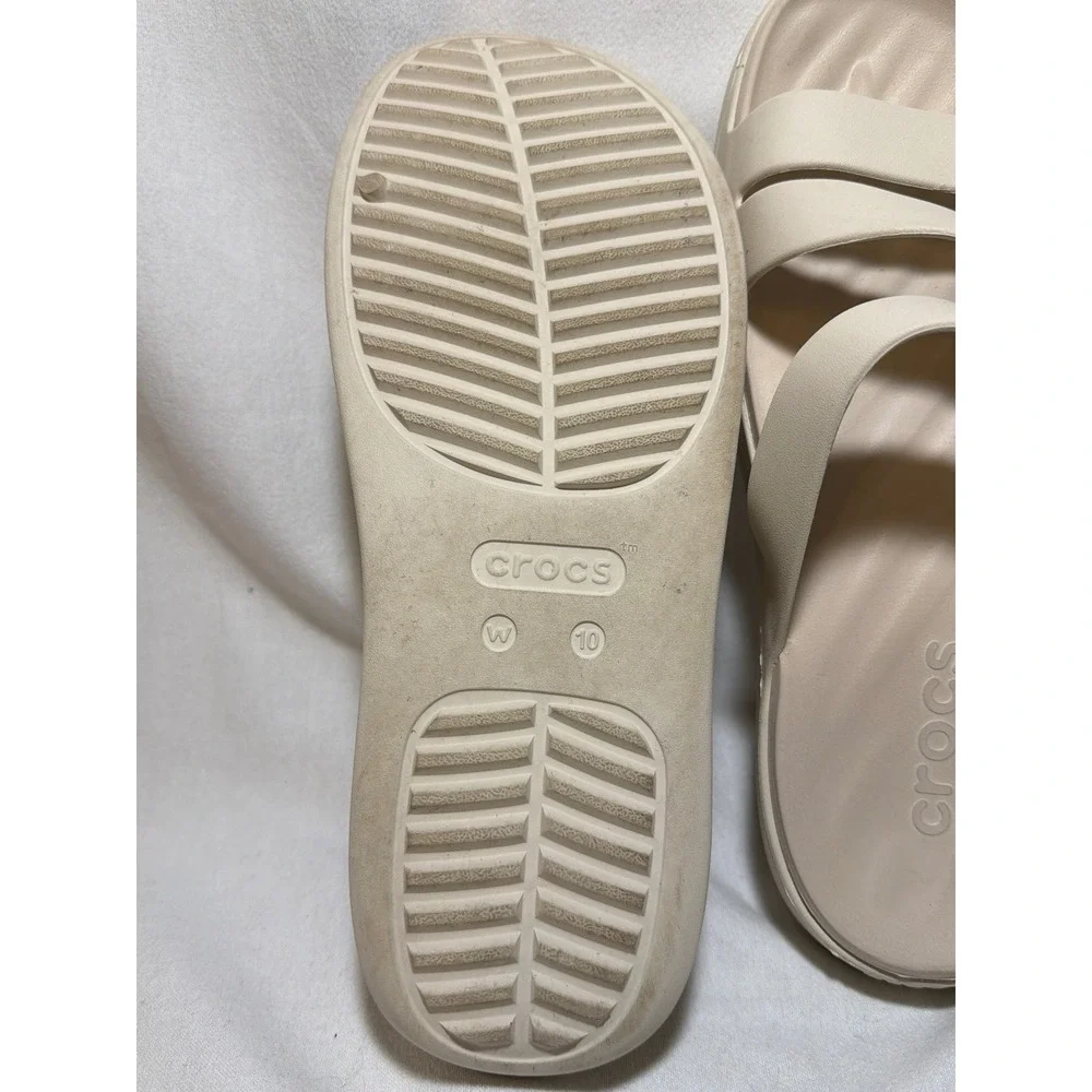 Crocs Brooklyn Strappy Low Wedge Sandals Womens 10 Bone Beige Slide 206751